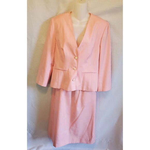 New Vintage Pendleton Silk Blend 2 Piece Midi Skirt Suit Sz 10/12 Pink Spring - Picture 1 of 16